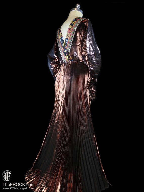 Buy Etro Embroidered Maxi Dress, Metallic Gold Red Carpet Gown, Avant Garde  Boho Bohemian Origami Accordian Pleated, Long Sleeve Online in India - Etsy