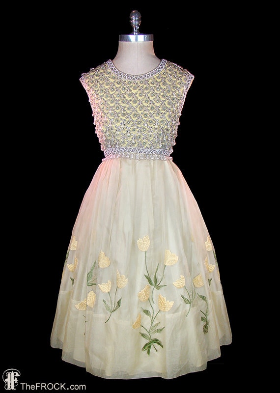 Pierre Balmain Vintage Beaded Dress, Prom, Wedding, Reception, French  Couture, Flower Embroidered Silk Organza, Rhinestones, Crinoline - Etsy