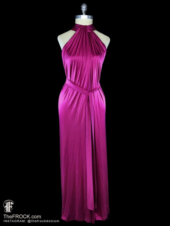 Loris Azzaro Silk Jersey Halter Gown Magenta Pink Maxi Dress Sleeveless Red  Carpet French Couture Red Purple Fuchsia Belted Slinky Body Con - Etsy  Israel