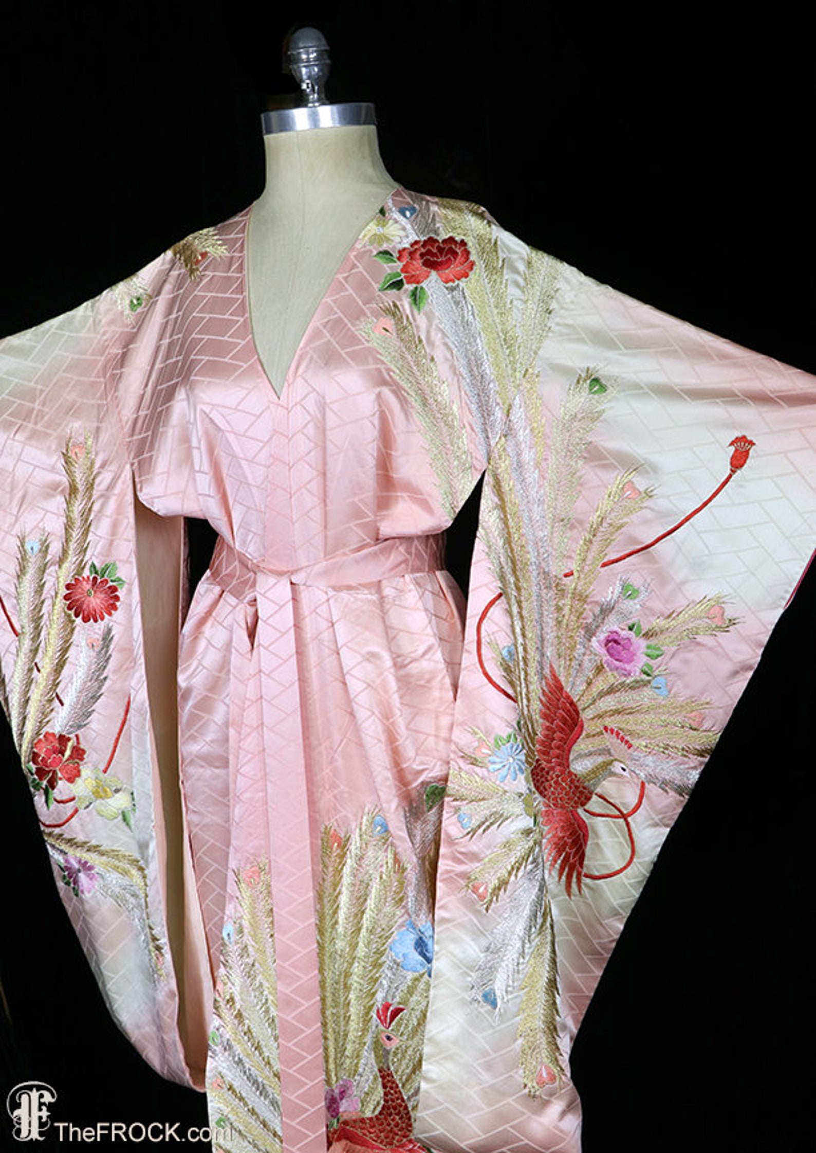 Antique Robe, Embroidered Kimono Dressing Gown, Art Deco Flowers Floral ...