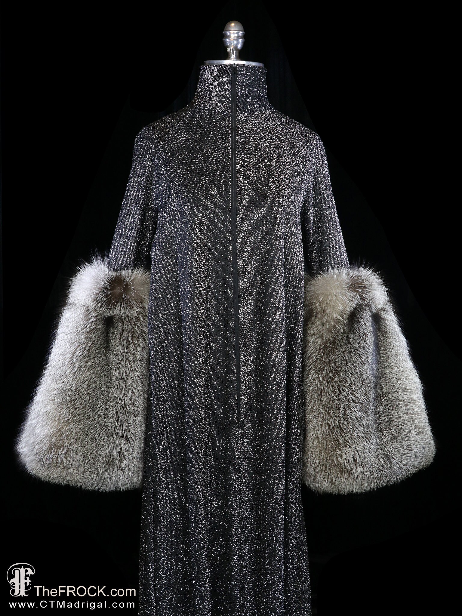 HALSTON Maxi Dress Silver Gray Black 