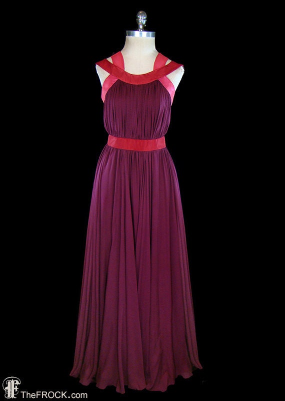 Jean Dessés gown, vintage silk chiffon goddess dre