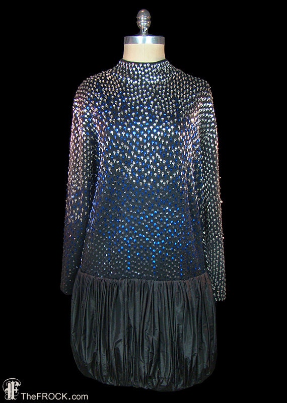 Vintage Yves Saint Laurent blue silver beaded bla… - image 1