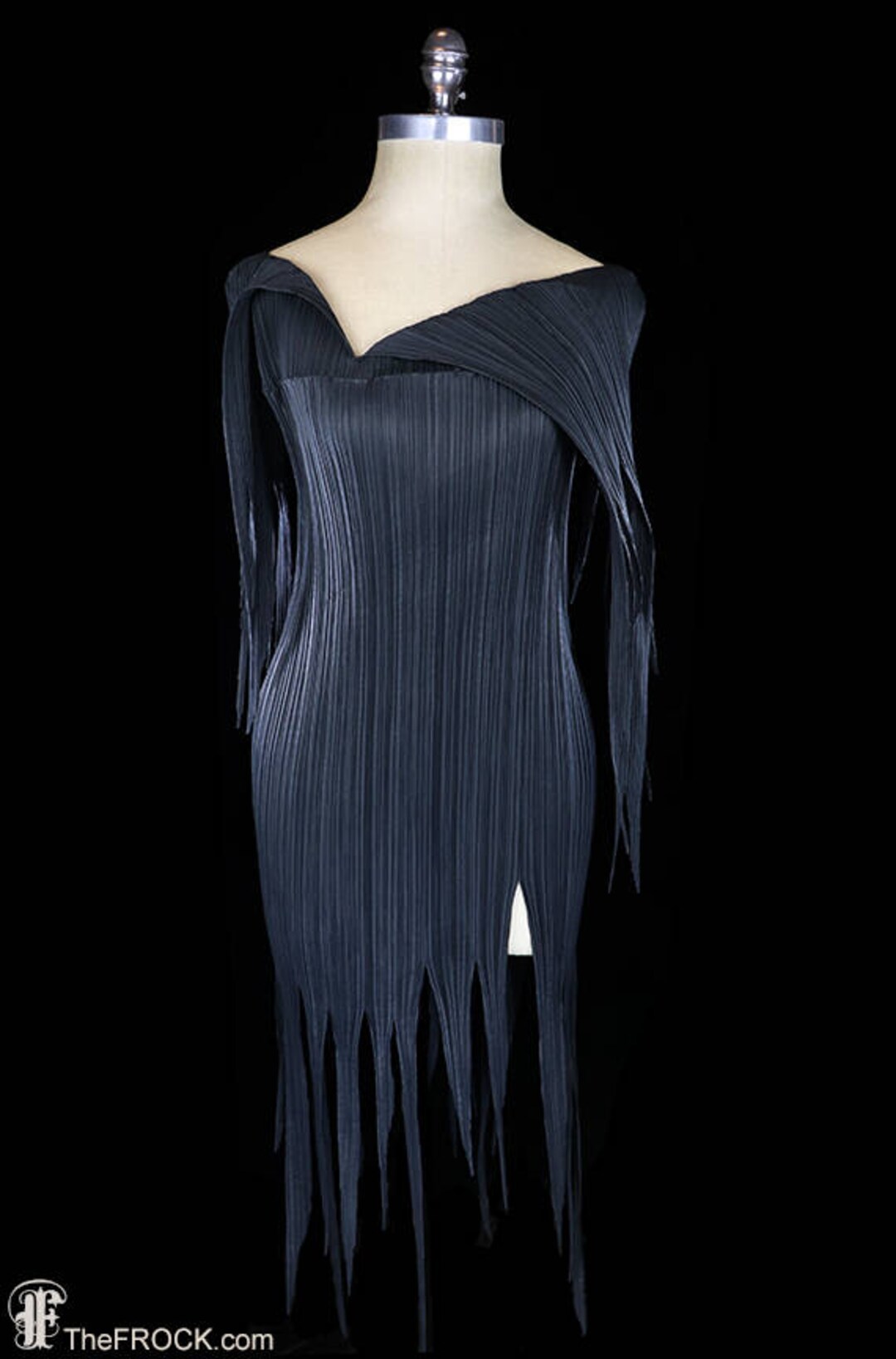 Iconic Issey Miyake Dress, Morticia Addams Style Black Avant Garde