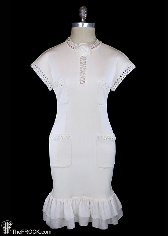 Vintage Chanel Dress, Day or Evening, 1990s 1992 Karl Lagerfeld, Ivory Knit  and Silk Chiffon, Alternative Non Traditional Wedding -  Canada