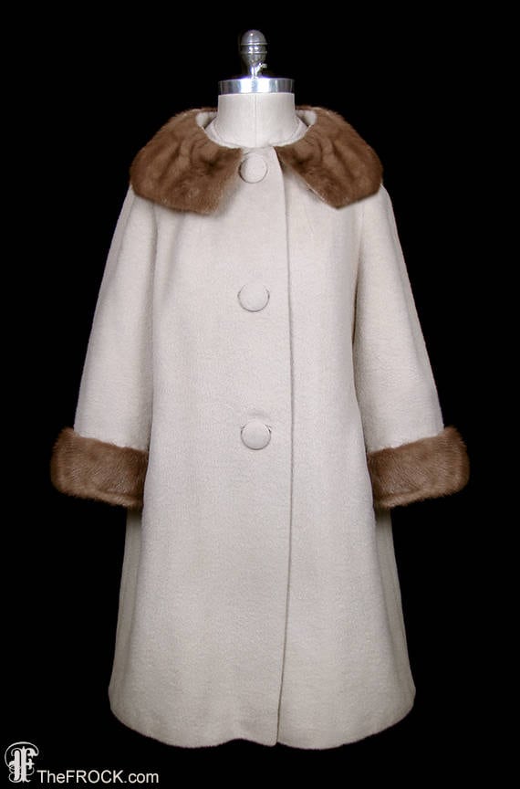 Norman Norell designed wool coat with mink fur col
