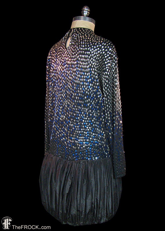 Vintage Yves Saint Laurent blue silver beaded bla… - image 4