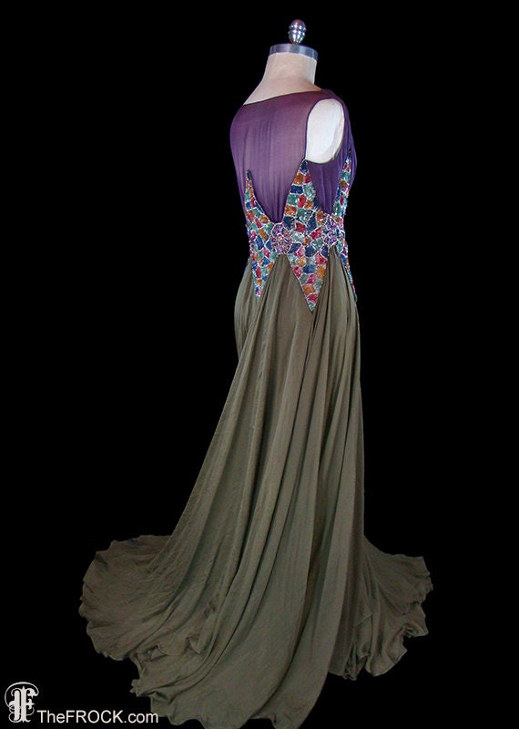 1930s beaded sequined silk chiffon gown, art deco… - image 5