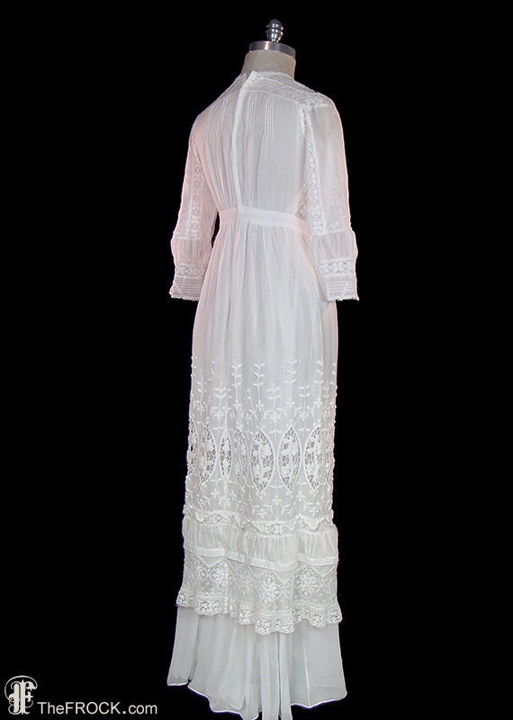 Edwardian Wedding Dress C. 1910, Silk & Embroidered Lace, Antique Fairytale Fantasy Gown, Lawn Dress, Tea Dress, Garden Party Edwardian Wedding Dress C. 1910, Silk & Embroidered Lace, Antique Fairytale Fantasy Gown, Lawn Dress, Tea Dress, Garden Party
