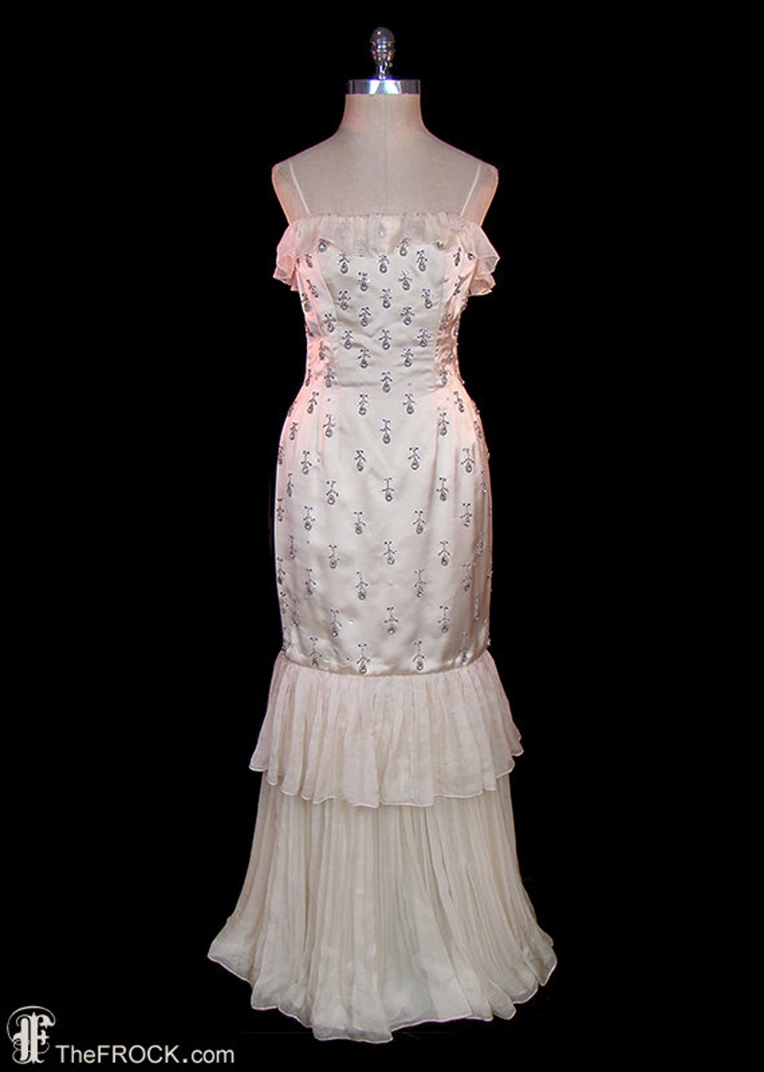 Ceil Chapman Wedding Dress Evening Gown, Vintage Silk Chiffon