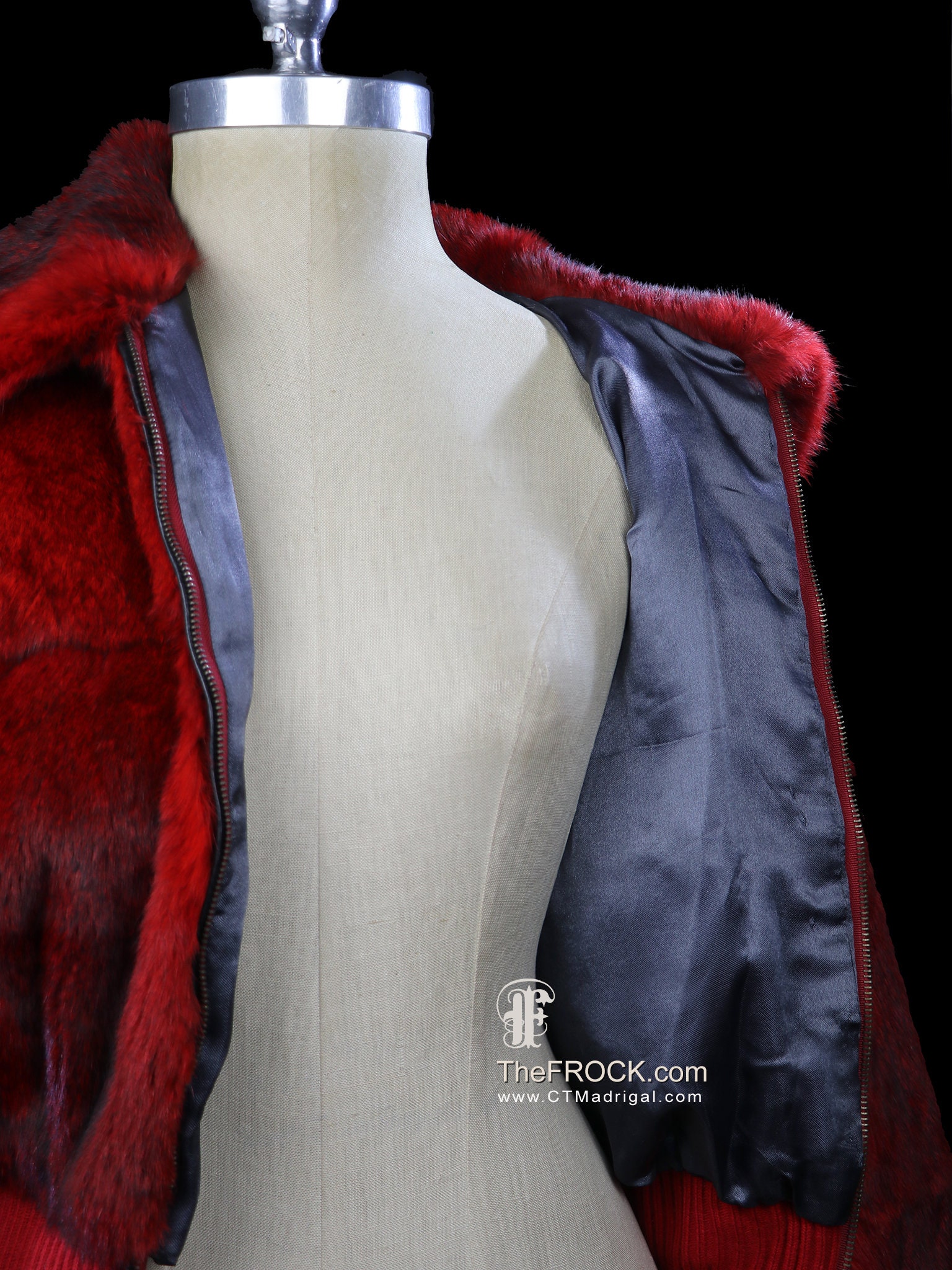 Red Fur Coat Dyed Rabbit Jacket Black Leather Motorcycle Etsy