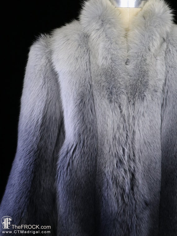 Ombre Gray Fox Jacket, Degrade Fur Coat Vintage, Silver