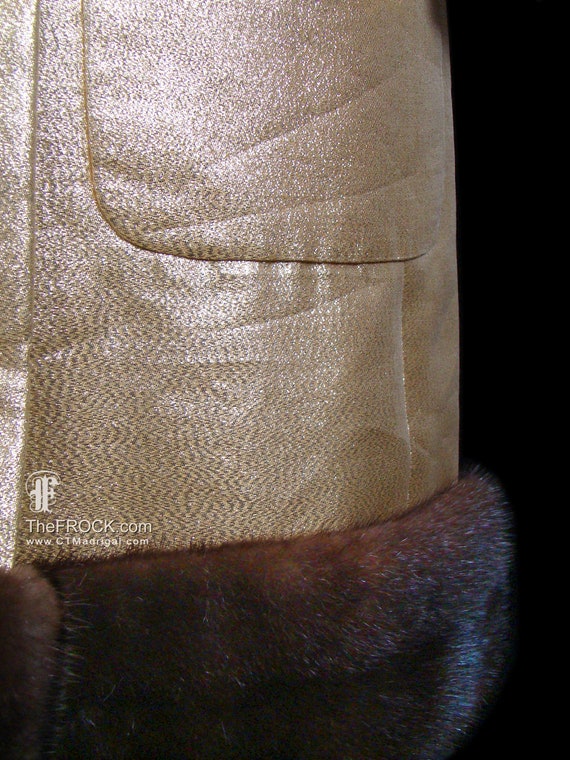 Mink fur trimmed Larry Aldrich gold lame coat, 19… - image 3