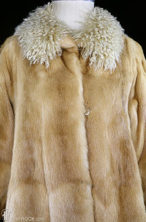 Mink and Mongolian Lamb Coat, Golden, Autumn Haze, Tibetan Lamb