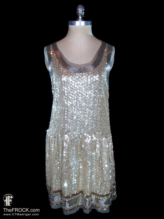 Valentino Metallic Sequined Beaded Cocktail Dress, Trimmed in French Net,  Sleeveless Loose Relaxed Fit, 1920s Flapper Style Tank Gown - Etsy Canada