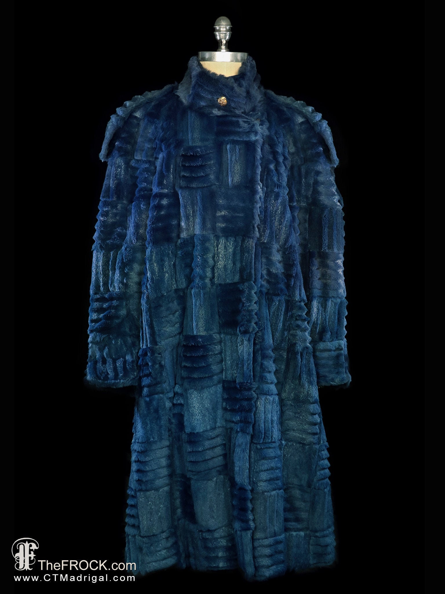 Blue Fur Coat, Dyed Carved Rabbit Jacket, Mod Trench Coat