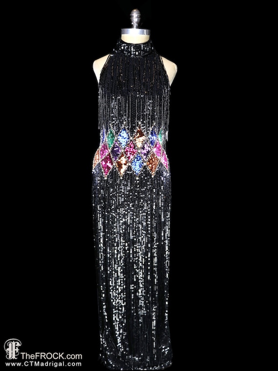 Beaded Fringe Evening Gown