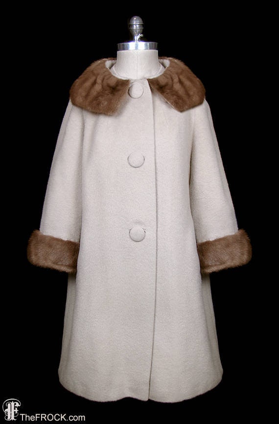 Norman Norell Designed Wool Coat With Mink Fur Collar Cuffs, 1940s