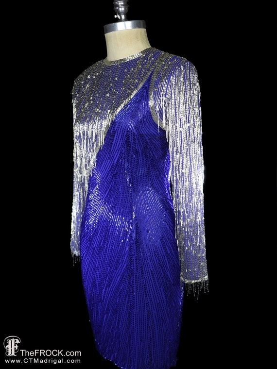 Bob Mackie beaded fringe dress, heavily beaded dr… - image 1