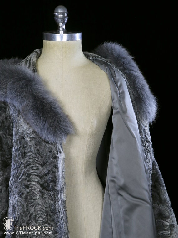 Silver broadtail lamb fur coat, long fox stroller… - image 7