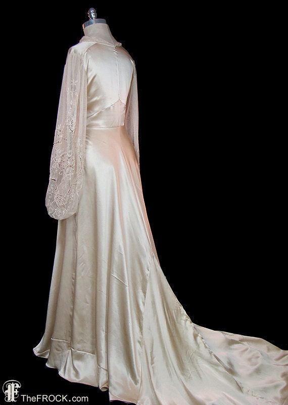 Wedding dress 1930s vintage art-deco silk charmeu… - image 4