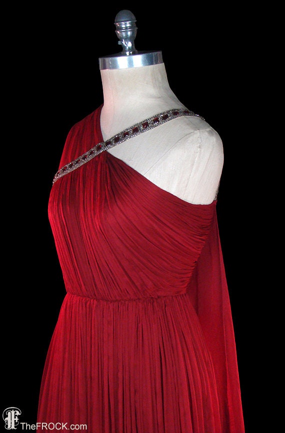 Jean Dessès gown, vintage red silk chiffon goddes… - image 4