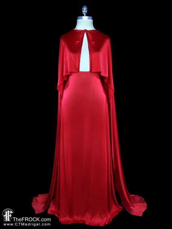 Madame Gres gown red silk jersey maxi dress cape … - image 1