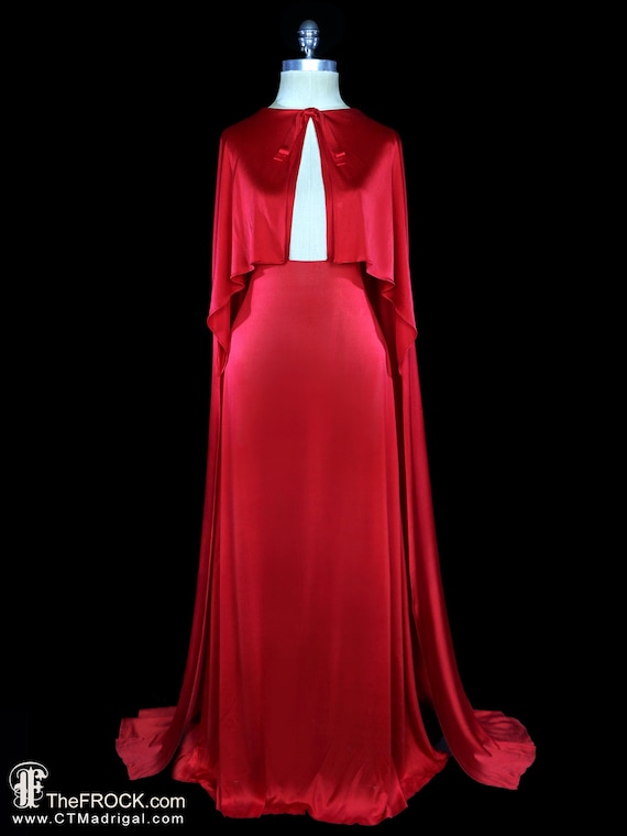 Madame Gres gown red silk jersey maxi dress cape … - image 1