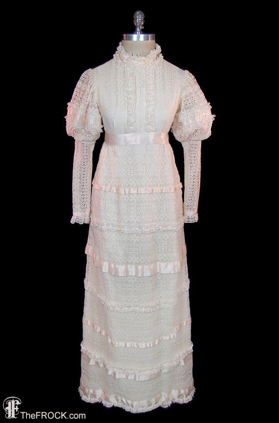 c. 1970 Victorian Edwardian revival lace wedding d