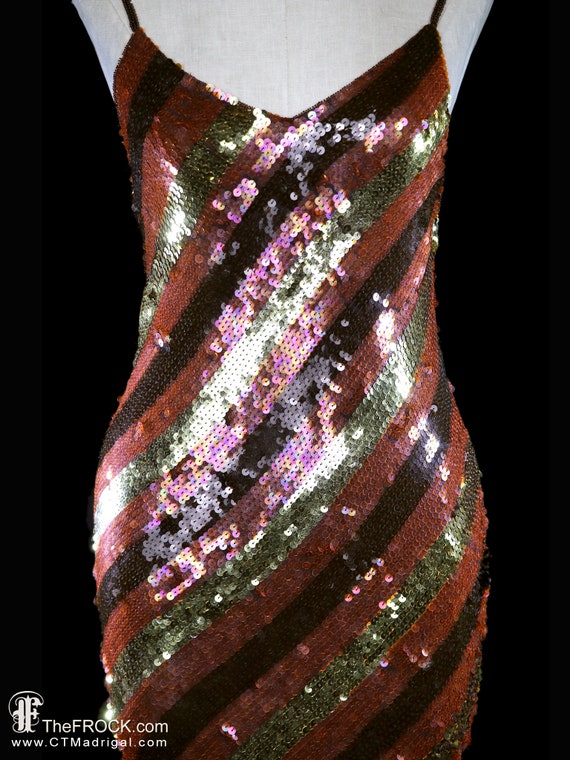 Halston Sequined Evening Dress, Metallic Beaded Gown 1970