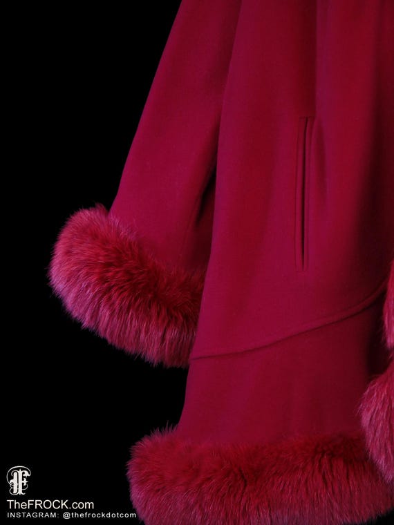 Vintage Valentino Red Cashmere Cape-like Coat, Fox Fur Collar