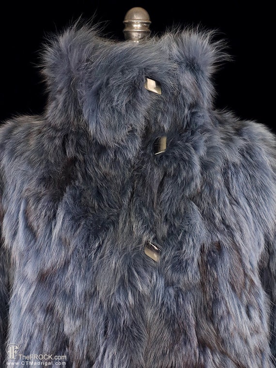 Blue fox fur coat, dyed big fluffy rockstar rich … - image 3