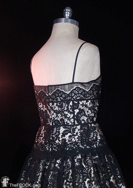 David Fielden black lace dress over ivory silk sa… - image 3