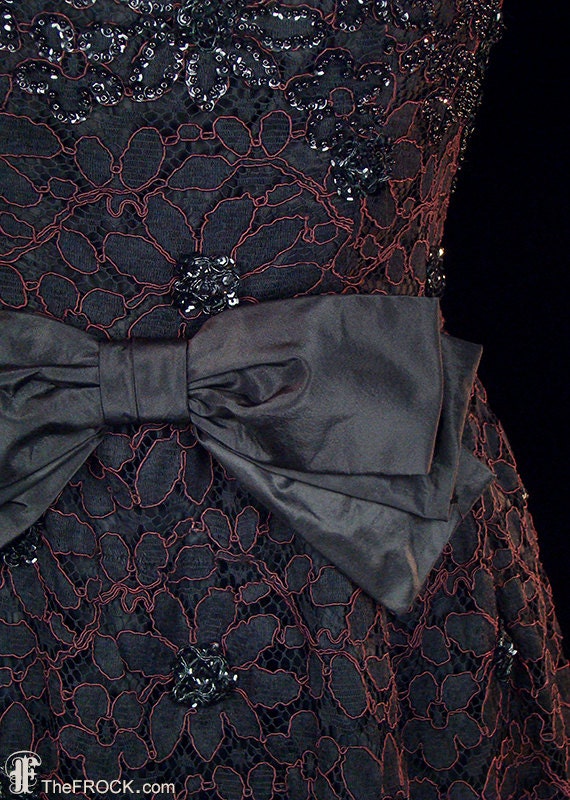 Givenchy Beaded Black Lace Dress W/ Silk Taffeta Bow Waist and Ruffled Hem,  Backless, Vintage French Couture LBD, Audrey Hepburn Style - Etsy