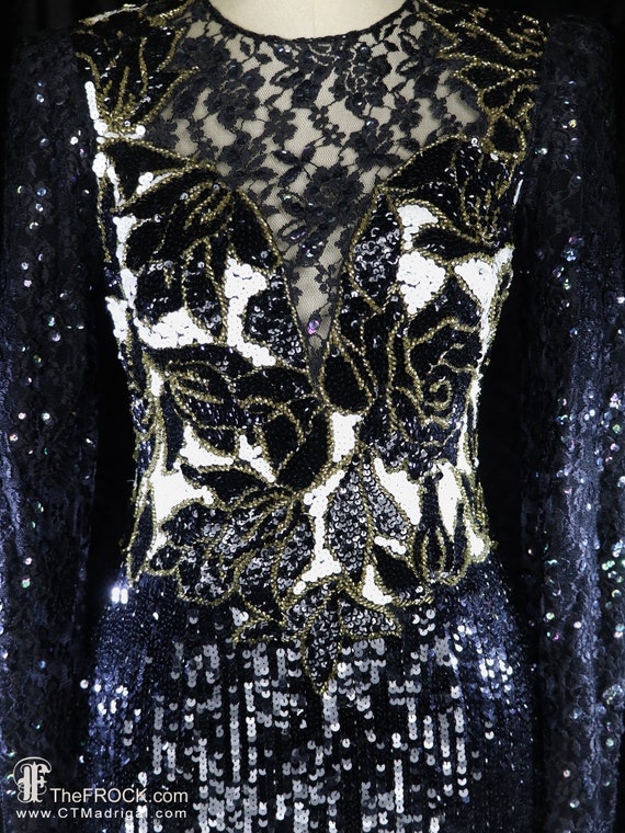 Saks 5th Ave beaded lace dress, vintage LBD black… - image 2