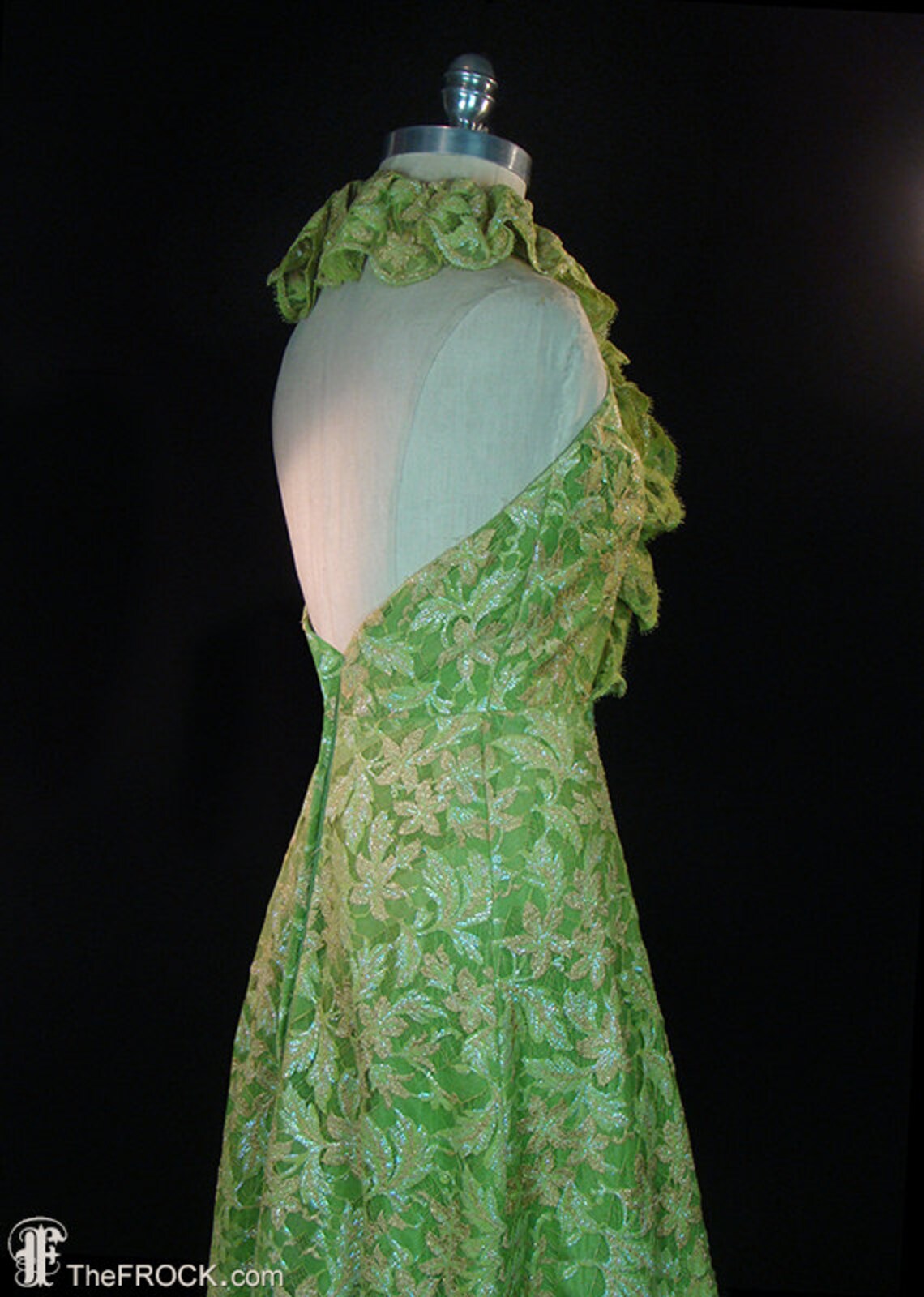 Vintage Oscar De La Renta Gown, Shimmering Green Lace Halter Maxi Dress ...