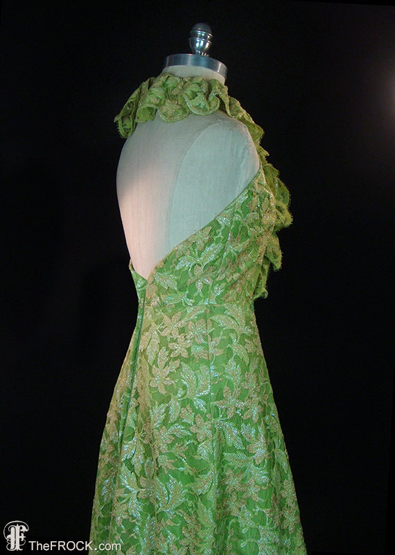 Vintage Oscar de la Renta gown, shimmering green … - image 5