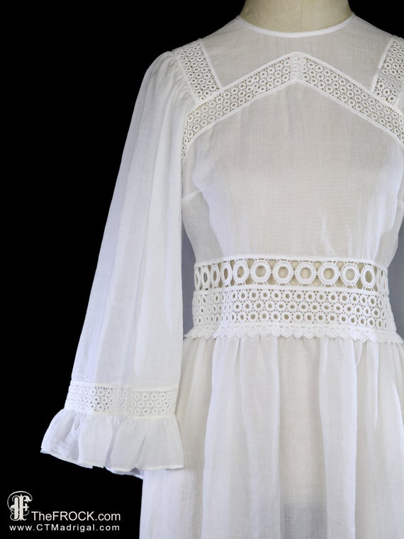 Alexander McQueen dress, McQ ivory White boho bohemian sheer cotton chiffon coverup alternative wedding gown beach, angel wing sleeve