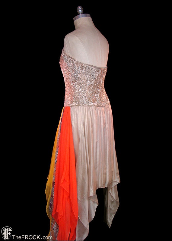 Mollie Parnis beaded boho gypsy dress, rhinestone… - image 5