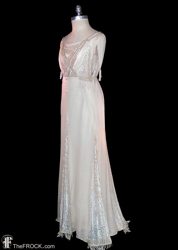 Wedding dress, antique Edwardian sequined beaded … - image 4