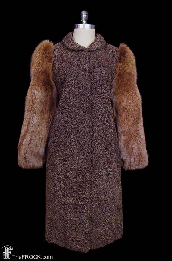 Hattie Carnegie fox fur coat, vintage curly lamb … - image 1