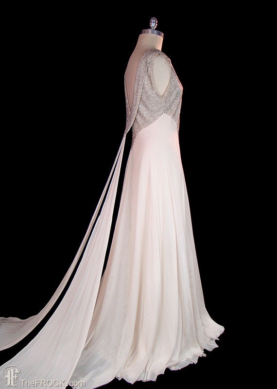 1930s Art Deco wedding, evening dress, beaded sil… - image 5