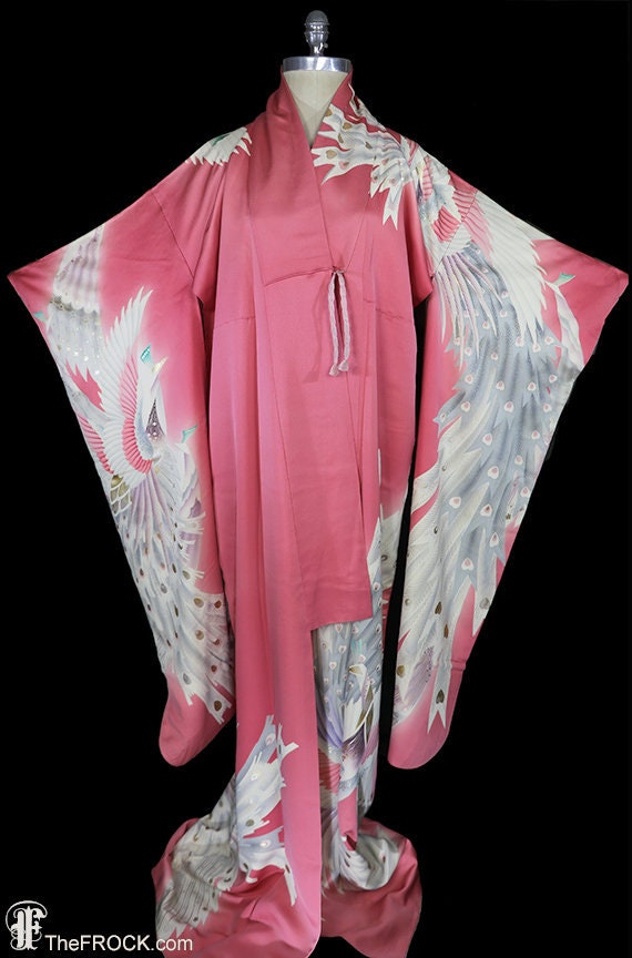 ピ*ス様 振袖Furisode 超美品japan vintage kimono Art Deco Rose Pink Silk Furisode Kimono, Robe or Coat or Dressing