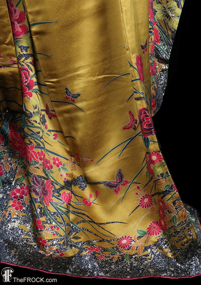 Bronze Silk Kimono, Robe or Coat or Dressing Gown, Floral Furisode