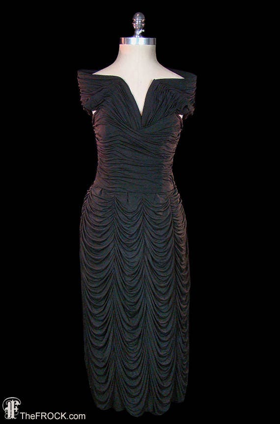 Jean Dessés dress, vintage black silk evening gown