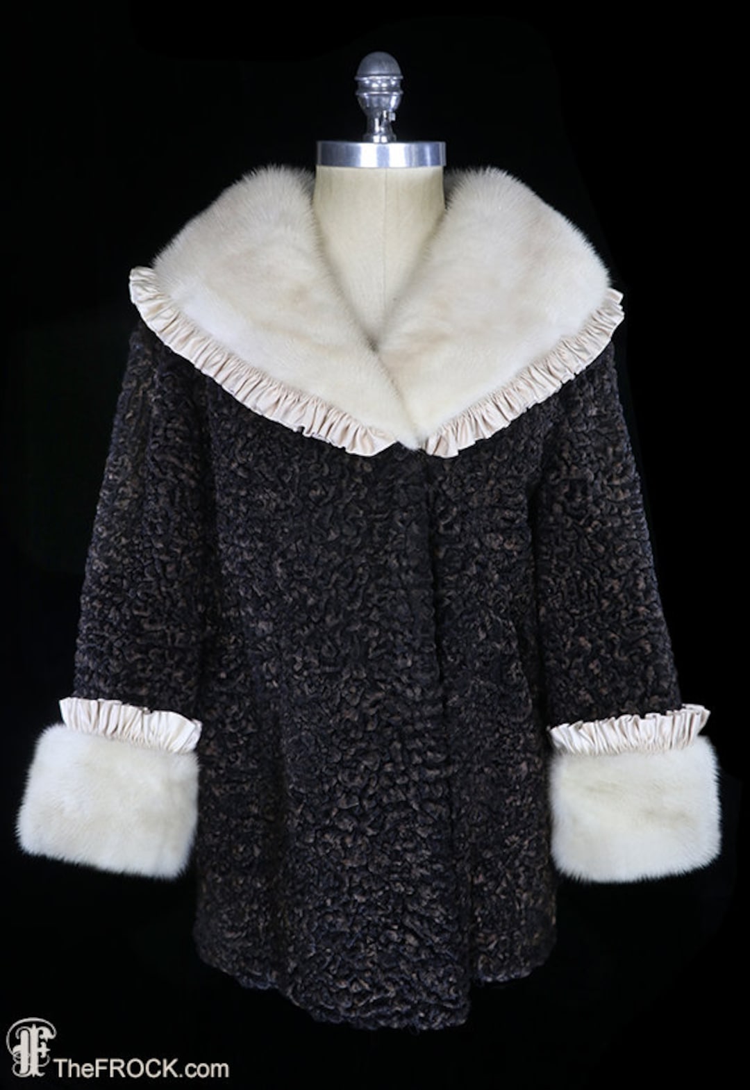 Elsa Schiaparelli Curly Lamb Coat, Big Oversize Ivory Mink Collar