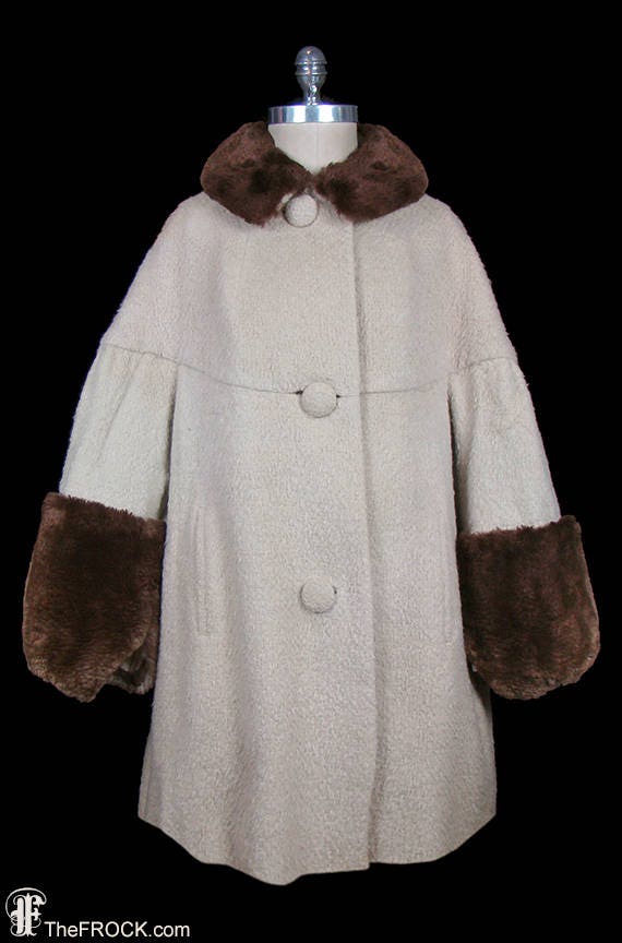1950s angora wool coat, mouton fur collar & cuffs,