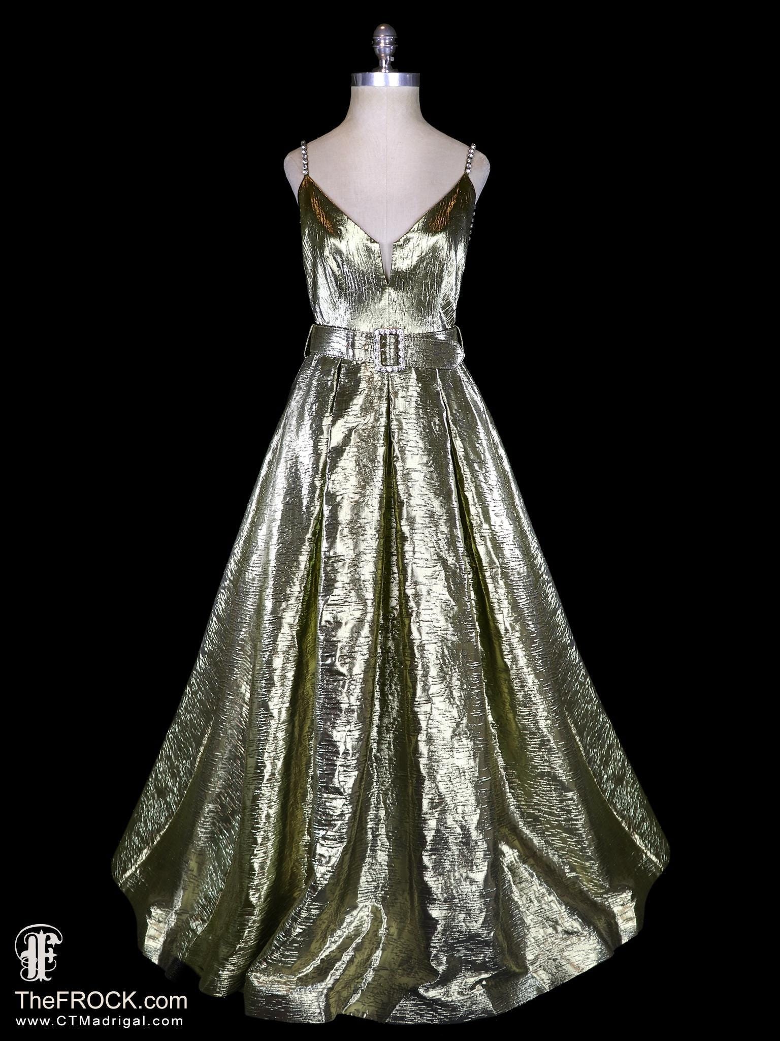 Oscar De La Renta Gold Metallic Lame Gown Belted Dress Vintage Couture  Evening Formal Red Carpet Rhinestone Crystal Jewels Straps Open Back - Etsy