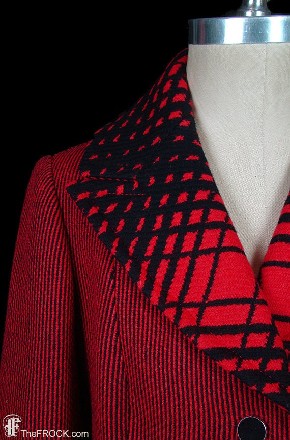 Vintage Yves Saint Laurent red black wool plaid c… - image 2