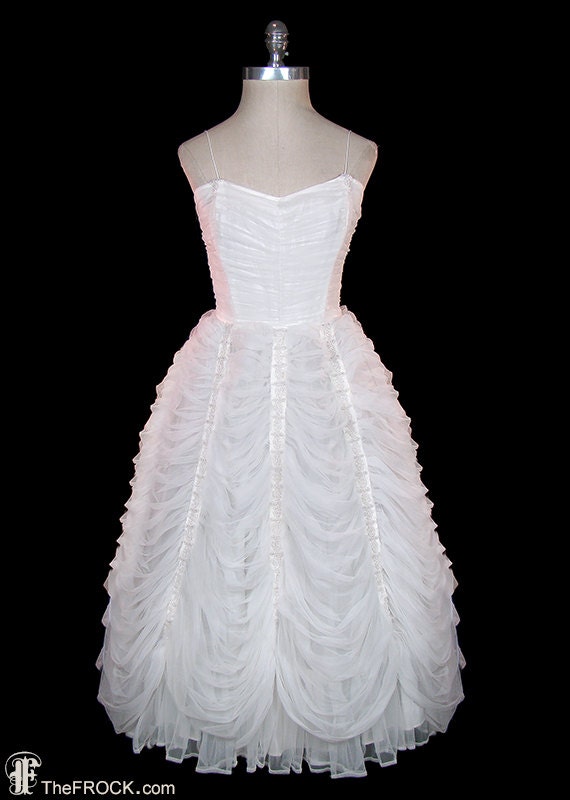 1950s shirred wedding dress, prom, debutante form… - image 1